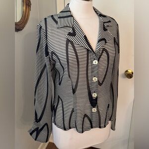 Linda Lundstrom Striped Black White geometric Women's sheer blouse sz 12 M L